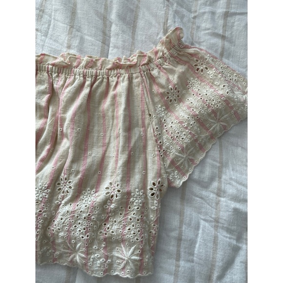 LoveShackFancy off shoulder pink stripe crop top L - Picture 5 of 8